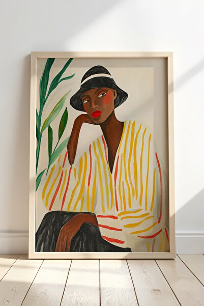 HİGUERA Γυναικείο πορτρέτο με τροπικά φυτά Πολύχρωμο και δυναμικό σχέδιο Πίνα...