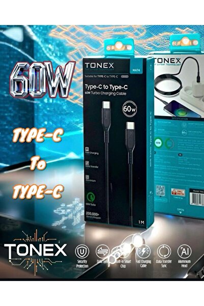 Orjinal Tonex Iphone 15 / 16 Pro Max Uyumlu 60w Hızlı Şarj Kablosu 1 Metre Siyah Renk