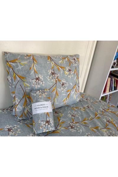 Gloriys Home & Decor Floral Yellow Lavender Patterned Double Size King Size Fitted Sheet Set