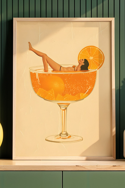 HİGUERA Γυναικεία διακόσμηση κουζίνας που επιπλέει σε πορτοκαλί κοκτέιλ Πίνακ...