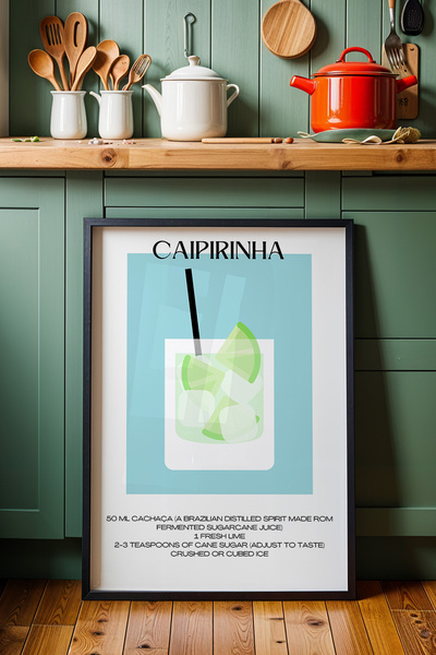 HİGUERA Caipirinha Blue Background Cocktail BAR Ζωγραφική τοίχου κουζίνας με ...