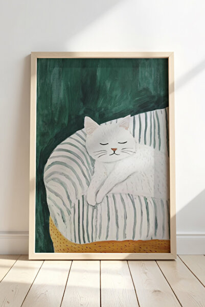 HİGUERA White Cat Peace of Mind Μνήμη Μαλακή και κομψή διακόσμηση Πίνακας τοί...