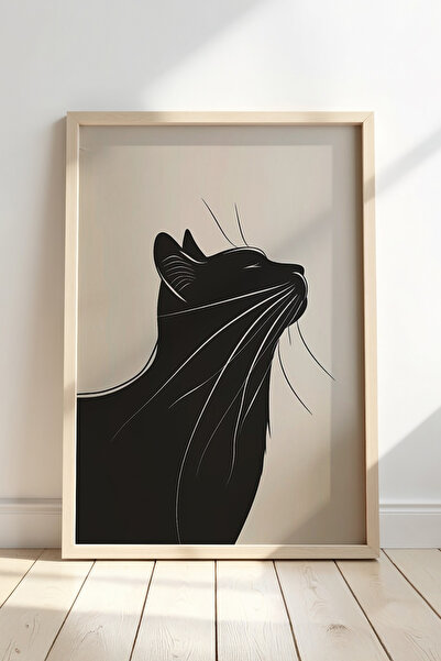 HİGUERA Εξαιρετικό προφίλ Μαύρη γάτα Σιλουέτα Φυσικό ξύλινο πλαίσιο Ζωγραφική...