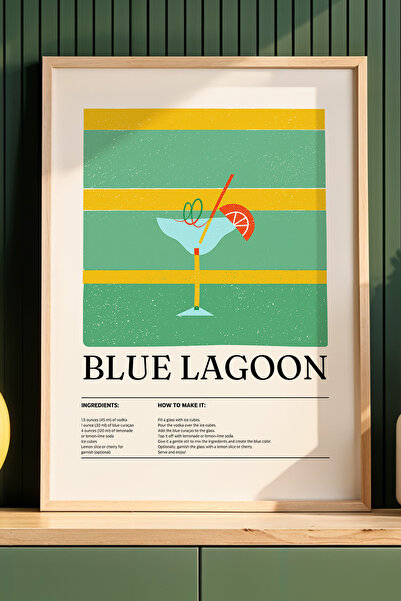 HİGUERA Blue Lagoon Cocktail BAR Ζωγραφική τοίχου κουζίνας με φυσικό ξύλινο π...