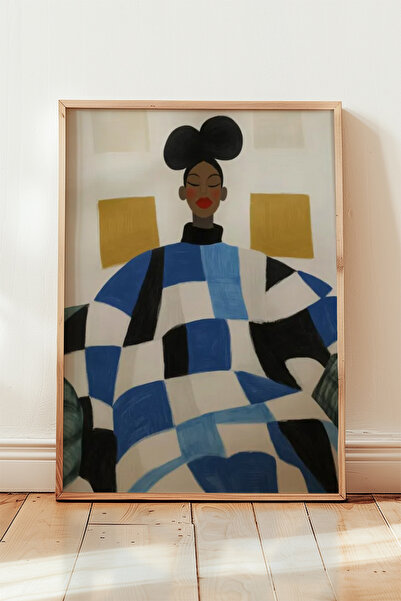 HİGUERA Επιτραπέζιο ζωγραφική με φυσικό ξύλινο πλαίσιο με μινιμαλιστική γυναι...