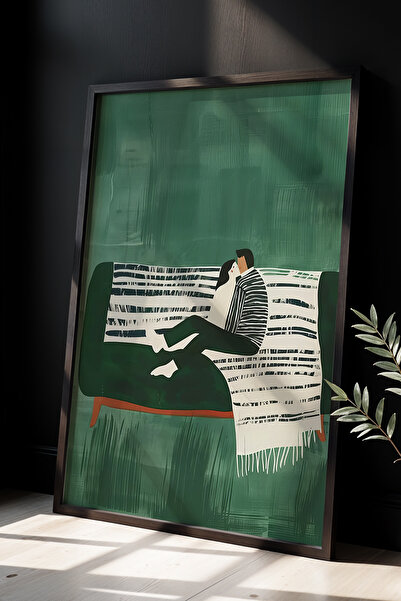 HİGUERA Modern Koltukta Aşk Temalı Şık Dokunuş Doğal Ahşap Çerçeveli Tablo