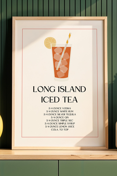 HİGUERA Long Island Iced Tea BAR Ζωγραφική τοίχου κουζίνας με φυσικό ξύλινο π...