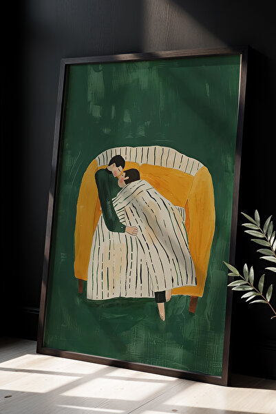 HİGUERA Ζεστή αγκαλιά σε κίτρινο καναπέ Πίνακας με φυσικό ξύλινο σκελετό