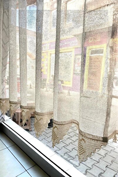 osmanlıhan Fileli Makrome Buldan Dokuma Ekru El Işi Dantelli Tül Perde
