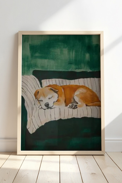 HİGUERA Εικονογράφηση Sweet Dog στον ύπνο Πίνακας τοίχου με φυσικό ξύλινο πλα...