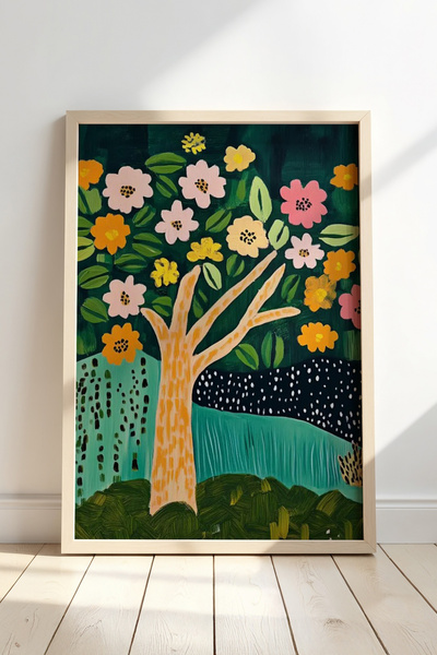 HİGUERA Πολύχρωμο δέντρο λουλουδιών - Ζωντανή διακόσμηση τοίχου Πίνακας με φυ...