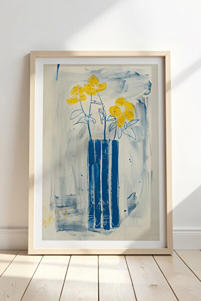 HİGUERA Κίτρινο Floral Μπλε Βάζο - Ενεργειακή διακόσμηση Εναλλακτική ζωγραφικ...