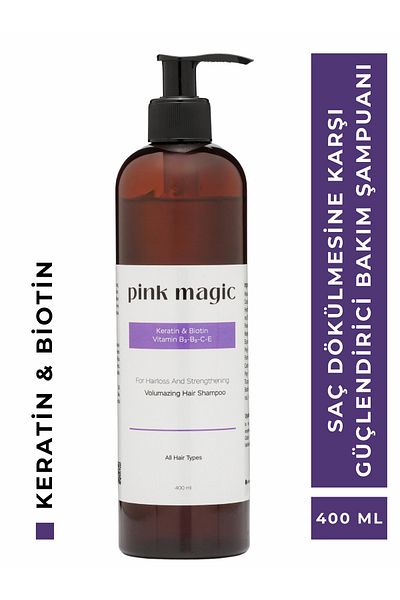pink magic Anti-Hair Loss Strengthening Care Shampoo - Keratin & Biotin Extract Helps Fast Growth