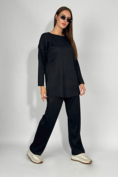 Betimoda Hijab Slit Women's Trousers Set - Black Top and Bottom Set