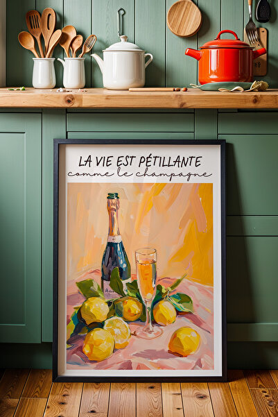 HİGUERA Λεμόνι Σαμπάνια Γαλλικό BAR Ζωγραφική τοίχου κουζίνας με φυσικό ξύλιν...