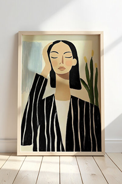 HİGUERA Γυναικεία εμπνευσμένη καρισματική τέχνη με ριγέ παλτό ζωγραφική με φυ...