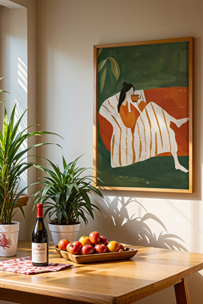 HİGUERA Καφέ Απόλαυση σε Πορτοκαλί Καναπέ Γυναικεία Φιγούρα KTB Πίνακας Τοίχο...