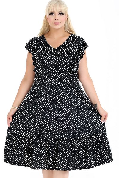 Kheos Polka Dot Patterned Ruffle Detail V-Neck Back Lace-Up Plus Size Dress