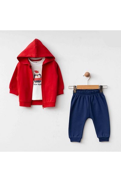 ESLENZA New Year's Concept Baby Cardigan Sweat Pants Set of 3