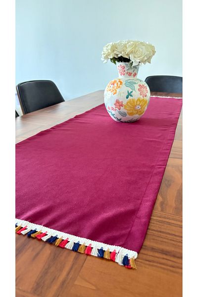 homease Covoraș de căprioară dreptunghiular texturat din catifea |   Runner decorativ cu detaliu de margine cu ciucuri (44*145)