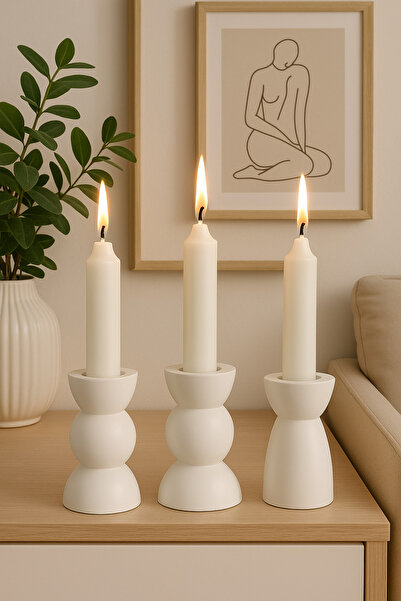 MOTOROKUT 3 Renkli Doğal 3'lü Mumluk Seti – Modern Dekoratif Mumluk