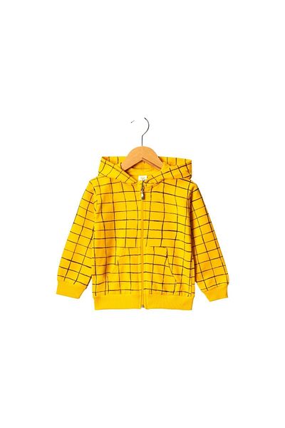 Babexi Checked Patterned Pocket Hooded Cardigan Yellow