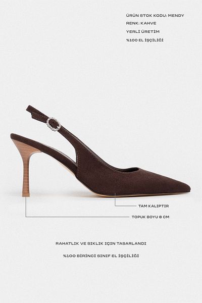 NİŞANTAŞI SHOES Mendy Brown Suede Belt Detail Pointed Toe Women's Heeled Shoes