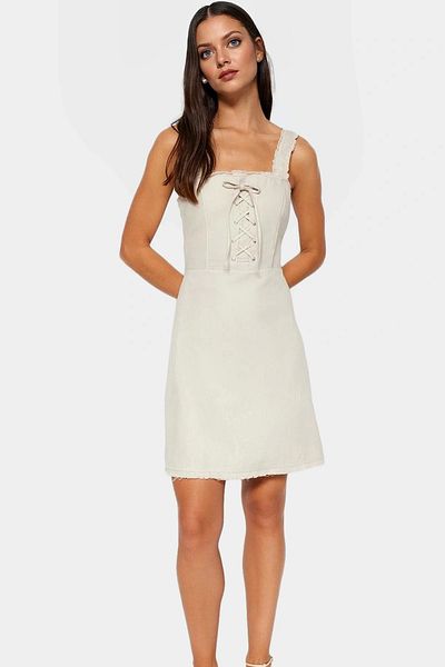 PayBuy Women's Mini a Line Gabardine Dress Lace-Up Square Collar Summer Casual Durable Material Distinguished