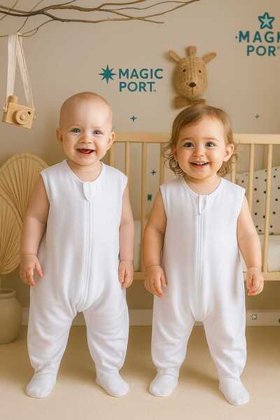 MAGIC PORT Timeless Bohemian Design Single Layer 100% Cotton Muslin Fabric Sleeping Bag Optical White Baby Girl/Boy