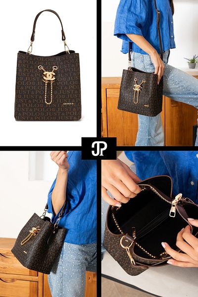 Just Polo Original Women's 3 Compartment Luxury Soft Leather Adjustable Cross Strap Stylish Trend Hand and Shoulder Bag