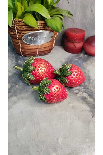 Genel Markalar 3'lü Çilek Dekoratif Obje Takımı Kırmızı