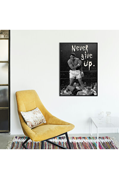 Arthopia Muhammed Ali Never Give Up Vintage Dekorasyon Yüksek Kaliteli Çerçeveli Duvar Tablosu Poster