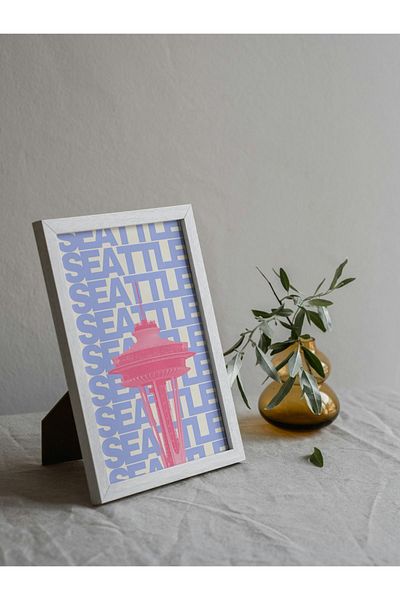 Arthopia Seattle Pink City Cities Pinterest Αφίσα με κορνίζα Υψηλής ποιότητας διακοσμητικό σχέδιο ζωγραφικής