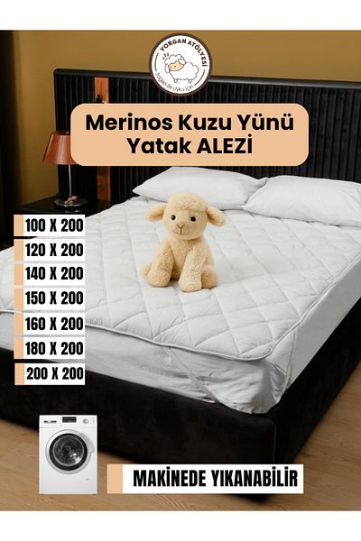 yasetex tasarım Wool Mattress Pad Mattress - 100% Lamb Wool Filling, Seasonal Use, Breathable Comfort White