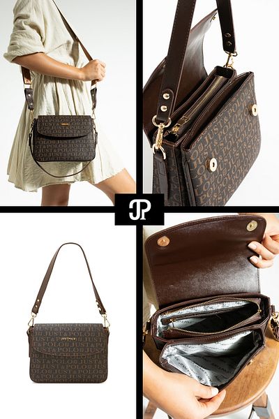 Just Polo Original Women's 4 Compartment Luxury Soft Leather Stylish Trend Shoulder Bag with Adjustable Cross Column Strap