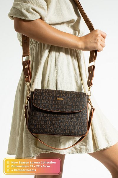 Just Polo Original Women's 4 Compartment Luxury Soft Leather Stylish Trend Shoulder Bag with Adjustable Cross Column Strap