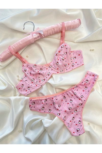 RUYAZ Set bralet din bumbac roz din bumbac pieptănat țesătură moale Hello Kitty Set sutien fără suport Set lenjerie intimă