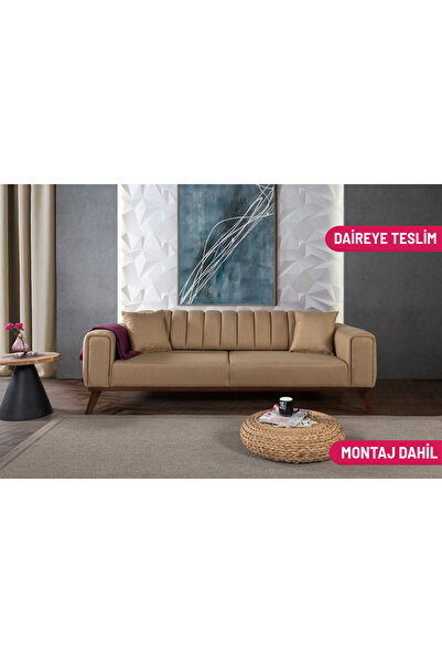 Perla Sofa VELAR YATAKLI KANEPE KETEN HARDAL KAZAYAĞI