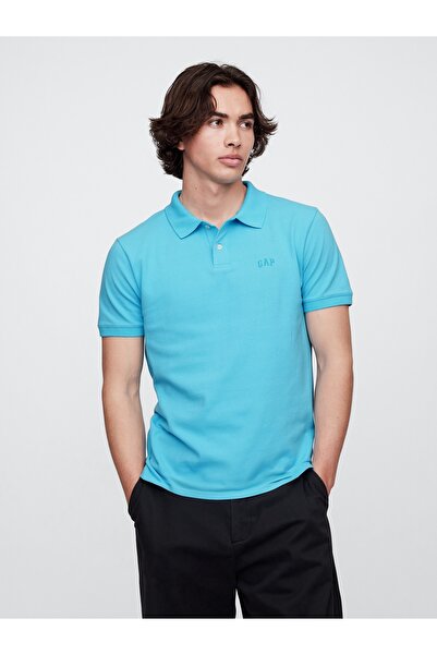 GAP Erkek Açık Mavi Logo Piqué Polo Yaka T-Shirt