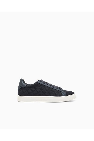 Emporio Armani Men's Laced Medium Thick Sole Leather Navy Blue Sneaker Em003843 Af20003-Mb007