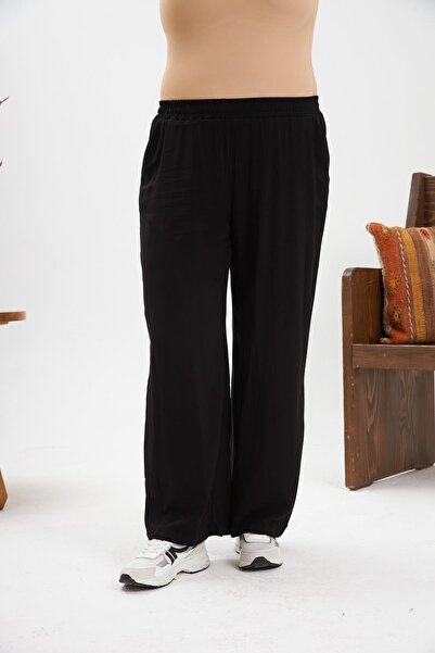 RMG Plus Size Relax Fit Viscose Trousers Black