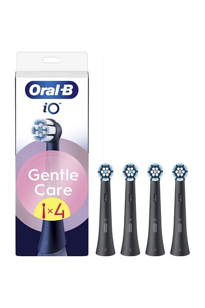 Oral-B iO Gentle Care electric toothbrush refills, compatible only with the iO series, Black, 4 pcs