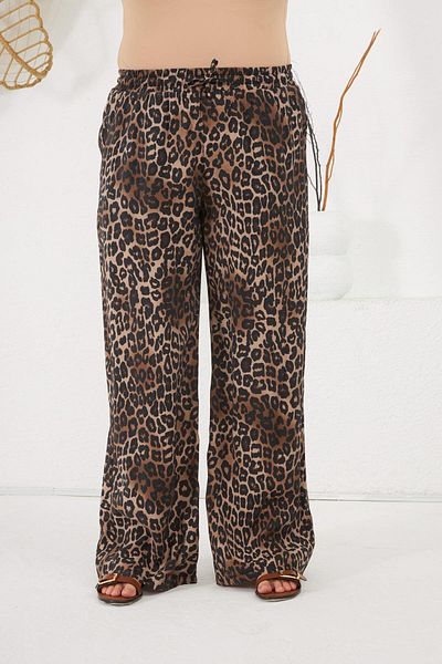 RMG Plus Size Elastic Waist Trousers Leopard