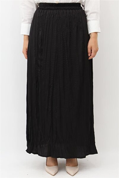 Yaqa Krinkıl Astarlı Anise Etek - Siyah