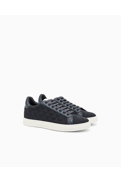 Emporio Armani Men's Laced Medium Thick Sole Leather Navy Blue Sneaker Em003843 Af20003-Mb007