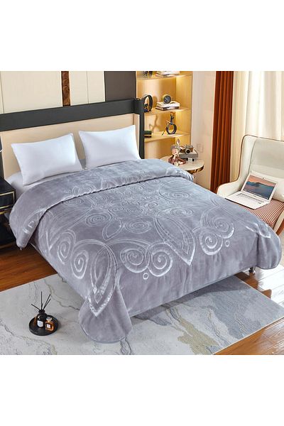 FIONNA.RO Thick Double Blanket Royal Embroidery Pattern - Gray