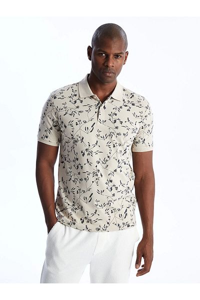 LC Waikiki Lcw Vision Beige Polo Collar Short Sleeve Patterned Men's T-Shirt