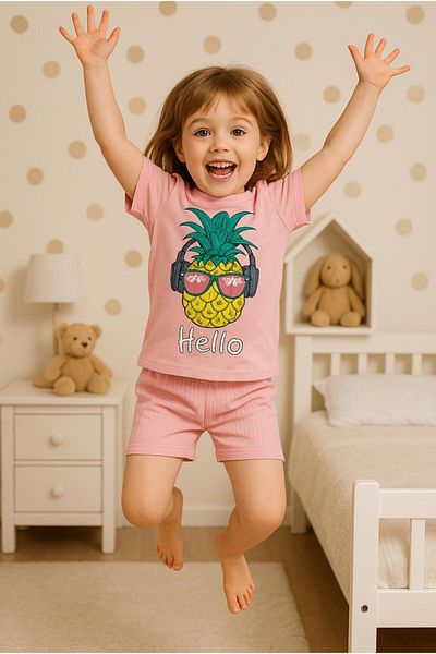 MİNYON BABY Girl's Pineapple Printed Shorts Bottom Top Set