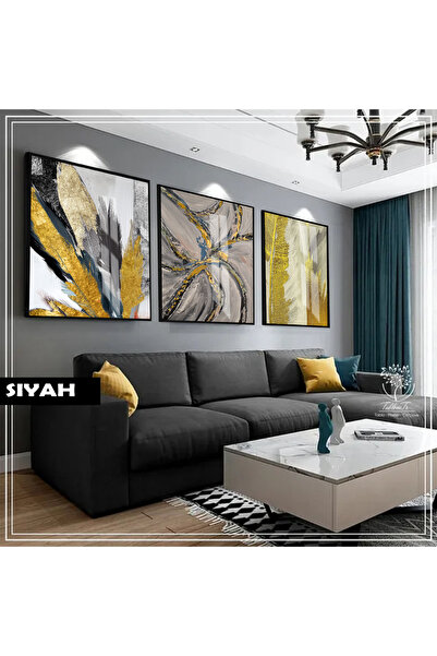 Harika bir ev HARİKABİREV|GRİ&GOLD SET KANAT SOYUT KOMBİNİ |ÇERÇEVELİ CAM TAB...