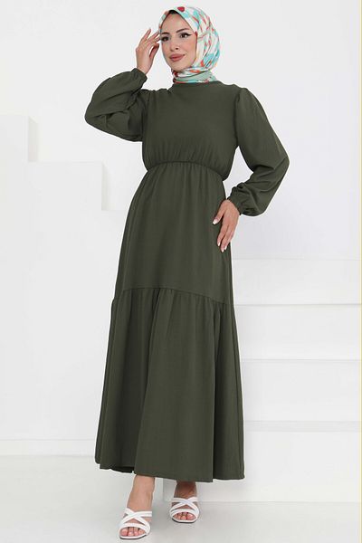 TOFİSA Lace-Up Dress Khaki - 27303